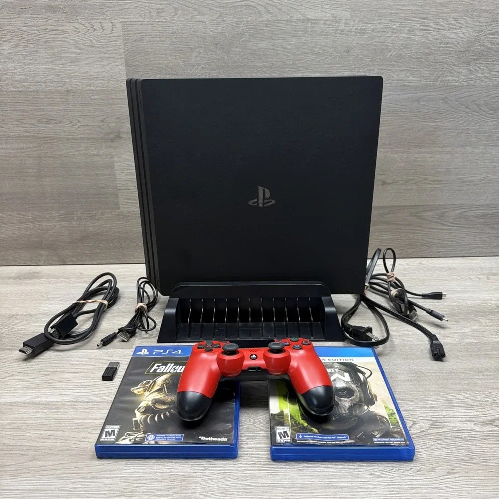 PS4 Pro Bundle w/ 1 Control 2 Games And Stand W/ Cooling Fan Tested Works Great!